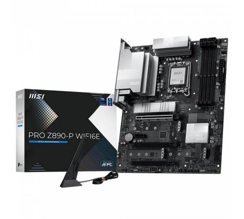Материнская плата MSI PRO Z890-P WIFI6E Z890, LGA1851, 4*DDR5, 3*PCIEx16, 1*PCIEx1, 4*M.2, 2*TypeC, 1*USB3.2 Gen2, 6*USB3.2 Gen1, 8*USB2.0, 4*SATA3, 5G, DP, HDMI, ATX, RTL