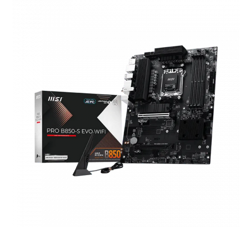 Материнская плата MSI PRO B850-S EVO WIFI B850, AM5, 4*DDR5, 2*PCIEx16, 3*M.2, 2*TypeC, 2*USB3.2Gen2, 4*USB3.2Gen1, 8*USB2.0, 4*SATA3.0, 5G, DP, HDMI, ATX, RTL