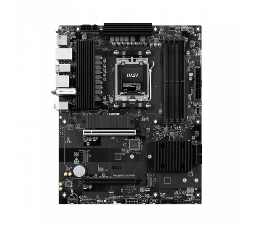 Материнская плата MSI PRO B850-S EVO WIFI B850, AM5, 4*DDR5, 2*PCIEx16, 3*M.2, 2*TypeC, 2*USB3.2Gen2, 4*USB3.2Gen1, 8*USB2.0, 4*SATA3.0, 5G, DP, HDMI, ATX, RTL