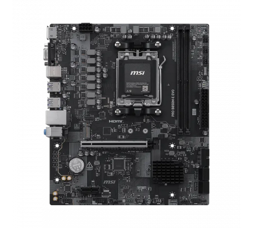 Материнская плата MSI PRO B850M-E EVO B850, AM5, 2*DDR5, 1*PCIEx16, 1*PCIEx1, 1*M.2, 6*USB3.2Gen1, 6*USB2.0, 4*SATA3.0, 2.5G, VGA, HDMI, M-ATX, RTL
