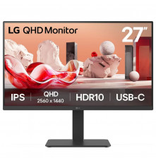 Монитор 27" LG 27BA65QB-B IPS, 2560x1440, 75Hz, 5ms, 350сd/m, 1000:1, HDR10, 2xHDMI(2.0), DP(1.4), HAS, Pivot, Swivel, InPSU, Speakers, Vesa 100, Black