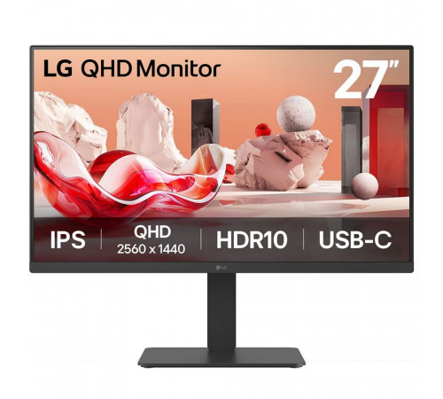 Монитор 27" LG 27BA65QB-B IPS, 2560x1440, 75Hz, 5ms, 350сd/m, 1000:1, HDR10, 2xHDMI(2.0), DP(1.4), HAS, Pivot, Swivel, InPSU, Speakers, Vesa 100, Black
