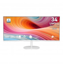 Монитор 34" MSI PRO MP341CQW E12 Curved VA, 3440x1440, 120Hz, 4ms, 300сd/m, 3500:1, HDR, 2xHDMI(2.0b), DP(1.4a), InPSU, Speakers, Vesa 100, White