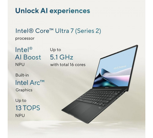 Ноутбук ASUS Zenbook 14 UX3405CA-U7512 Intel Core Ultra 7 255H/16Gb (soldered D5)/SSD512Gb/UMA/14"/OLED/Touch/WUXGA/1920x1200/120Hz/Win11 (SL English)/Grey/1.28kg