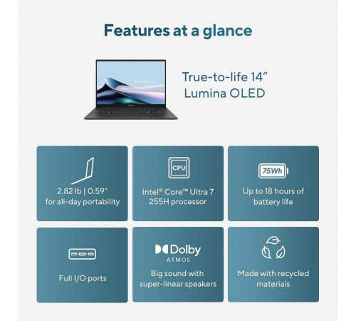 Ноутбук ASUS Zenbook 14 UX3405CA-U7512 Intel Core Ultra 7 255H/16Gb (soldered D5)/SSD512Gb/UMA/14"/OLED/Touch/WUXGA/1920x1200/120Hz/Win11 (SL English)/Grey/1.28kg