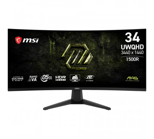 Монитор 34" MSI MAG 346CQDF E20 Curved  Rapid VA, 3440x1440, 200Hz, 0,5ms, 300сd/m, 3500:1, HDR | 2xHDMI(2.0b), DP(1.4a) | HAS, Swivel, ExPSU, Vesa 100, Black