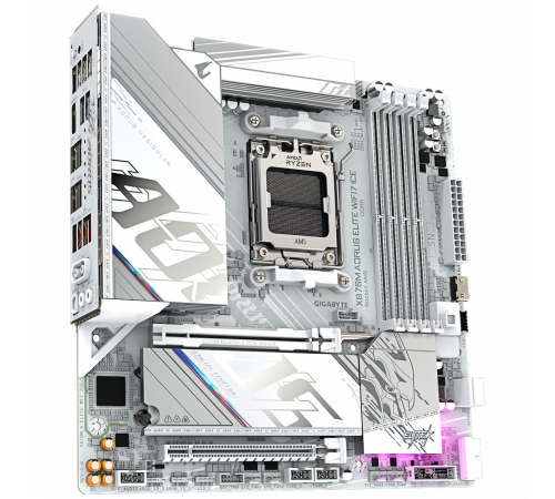 Материнская плата Gigabyte X870M AORUS ELITE WIFI7 ICE X870, AM5, 4*DDR5, 2*PCIEx16, 2*M.2, 1*TypeC, 2*USB3.2Gen2, 6*USB3.2Gen1, 8*USB2.0, 2*SATA3.0, 2.5G, 2*TypeC(DP), HDMI, M-ATX, RTL