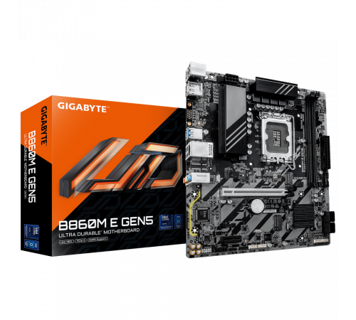 Материнская плата Gigabyte B860M E GEN5 B860, LGA1851, 2*DDR5, 1*PCIEx16, 1*PCIEx1, 2*M.2 6*USB3.2Gen1, 6*USB2.0, 4*SATA3.0, 1G, DP, HDMI, M-ATX, RTL