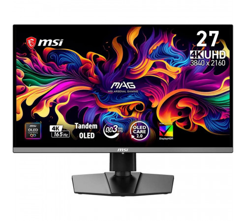 Монитор 26.5" MSI MAG 272UP QD-OLED E16 QD-OLED, 3840x2160, 165Hz, 0,03ms, 250сd/m, 1500000:1, HDR, 2xHDMI(2.1), DP(1.4a), Type-C(PD-15W), HAS, Pivot, Swivel, InPSU, Vesa 100, Black