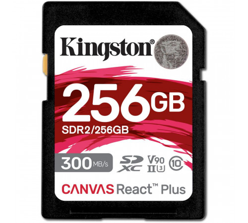 Карта памяти Kingston SDXC 256GB Canvas React Plus Memory Card SDR2/256GB UHS-II U3 Class 10/V90, w/o Adapter, 300/260Mb/s, RTL