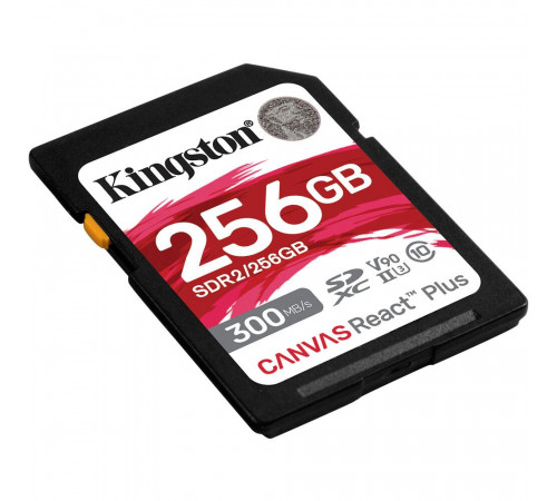 Карта памяти Kingston SDXC 256GB Canvas React Plus Memory Card SDR2/256GB UHS-II U3 Class 10/V90, w/o Adapter, 300/260Mb/s, RTL