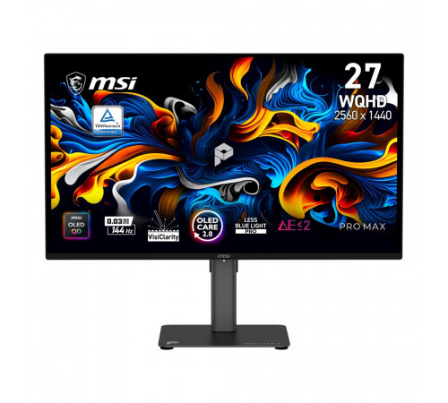 Монитор 26.5" MSI PRO MAX 271QPX14G QD-OLED, 2560x1440, 144Hz, 0,03ms, 250сd/m, 1500000:1, 2xHDMI(2.1), DP(1.4a), Type-C(PD-15W), HAS, Pivot, Swivel, InPSU, Speakers, Vesa 100, Black
