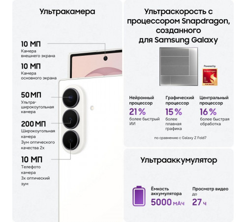 Смартфон 8.0" Samsung Galaxy Z Fold 8 Ultra 12+512Gb белый (SM-F976BZWCCAU)