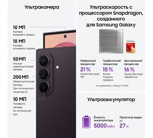 Смартфон 8.0" Samsung Galaxy Z Fold 8 Ultra 16+1Tb фиолетовый (SM-F976BZVNCAU)