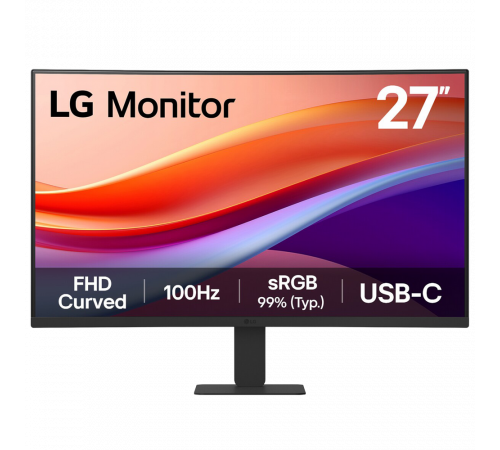 Монитор 27" LG 27U421A-B Curved VA, 1920x1080, 100Hz, 5ms, 250сd/m, 3000:1, HDR10, HDMI(2.0), Type-C(PD-15W), ExPSU, Vesa 100, Black