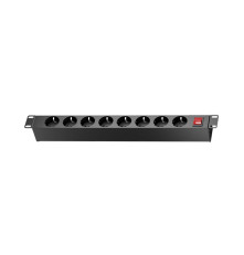 Блок розеток C3Solution C3, горизонтальный, 1U, 1 фаза, 16А, Schuko-8, с выключателем, вх.Schuko, 1.8 м
