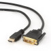 Кабель HDMI-DVI Cablexpert CC-HDMI-DVI-6, 19M/19M, 1.8 м, single link, черный, позол. разъемы, экран