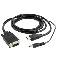 Кабель Cablexpert  HDMI-VGA  A-03-6, 19M/15M + 3.5Jack, 1.8 м, черный, позол. разъемы
