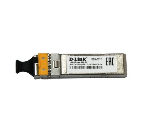 Трансивер D-Link 331T/20KM/A1A WDM SFP-трансивер с 1 портом 1000BASE-BX-D (Tx:1550 нм, Rx:1310 нм) для одномодового оптического кабеля