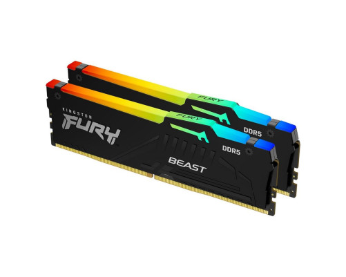 Модуль оперативной памяти Kingston 32GB DDR5 5200 DIMM FURY Beast Black RGB EXPO kit 2-16gb, Non-ECC Unbuffered 1RX8 36-40-40 1.25V 288-pin 16Gbit