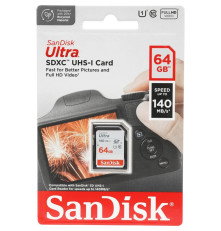 Карта памяти 64GB SanDisk Ultra SDSDUNB-064G-GN6IN Class 10 UHS I