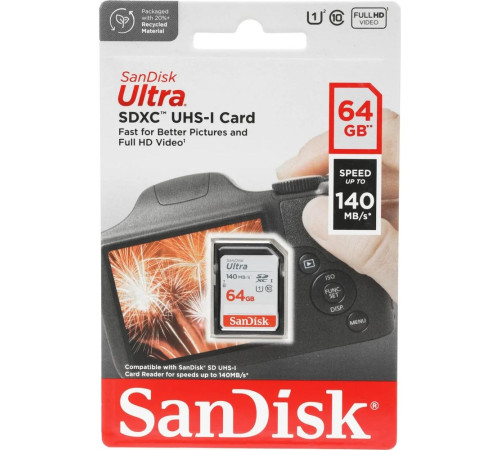 Карта памяти 64GB SanDisk Ultra SDSDUNB-064G-GN6IN Class 10 UHS I