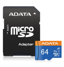 Карта памяти microSDXC 64GB ADATA Premier AUSDX64GUICL10A1-RA1 UHS-I Class 10/V10 A1, с адаптером