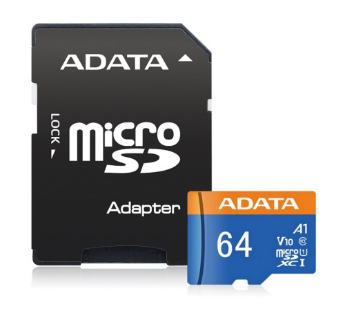 Карта памяти microSDXC 64GB ADATA Premier AUSDX64GUICL10A1-RA1 UHS-I Class 10/V10 A1, с адаптером