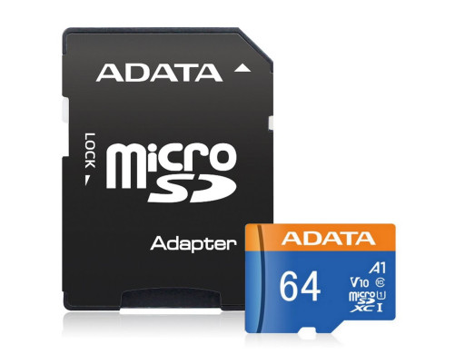 Карта памяти microSDXC 64GB ADATA Premier AUSDX64GUICL10A1-RA1 UHS-I Class 10/V10 A1, с адаптером Карта памяти microSDXC 64GB ADATA Premier AUSDX64GUICL10A1-RA1 UHS-I Class 10/V10 A1, с адаптером