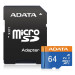 Карта памяти microSDXC 64GB ADATA Premier AUSDX64GUICL10A1-RA1 UHS-I Class 10/V10 A1, с адаптером