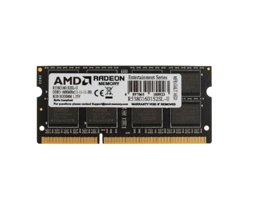 Модуль оперативной памяти AMD Radeon 8GB R5 Entertainment Series Black DDR3L 1600Mhz SO-DIMM, CL11, 1.35V, Retail Модуль оперативной памяти AMD Radeon 8GB R5 Entertainment Series Black DDR3L 1600Mhz SO-DIMM, CL11, 1.35V, Retail
