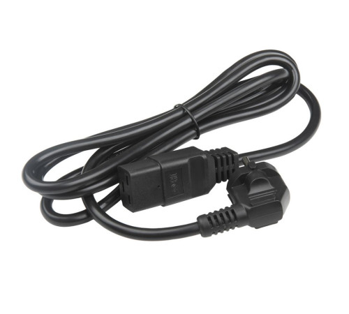 Кабель питания Hyperline PWC-IEC19-SHM-1.8-BK, Schuko+C19, (3x1.5), 16A, угловая вилка, 1.8 м, черный