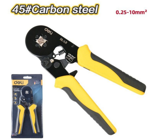 Пресс-клещи квадратные Deli DL-L11 для обжима наконечников 0,25-10 кв.мм