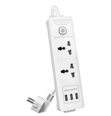Сетевой  фильтр универсальный Deli ET407, 3 розетки + 3USB,  2 м