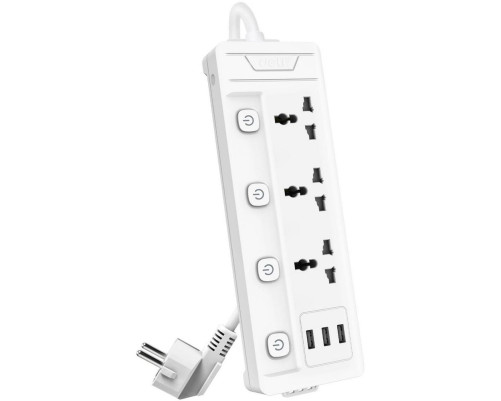 Сетевой  фильтр универсальный Deli ET410, 3 розетки + 3USB,  2 м