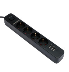 Сетевой фильтр Гарнизон EPS-4-U3-B-2, 4 розетки, 10А, 3 USB-A 5В, 2 м, черный