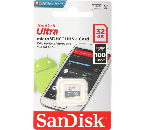 Карта памяти microSDHC 32GB SanDisk Ultra SDSQUNR-032G-GN3MN/GN6MN Class 10 UHS I