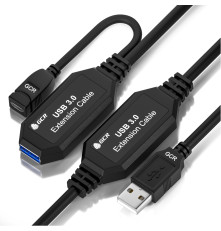 Удлинитель активный 10.0m(5.0m + 5.0m) USB 3.0 AM/AF, черный, с 2-мя усилителями сигнала, доп.питание micro, GCR-51926