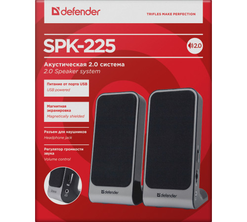 Акустическая система 2.0 Defender SPK-225, 4 Вт, питание от USB, черный