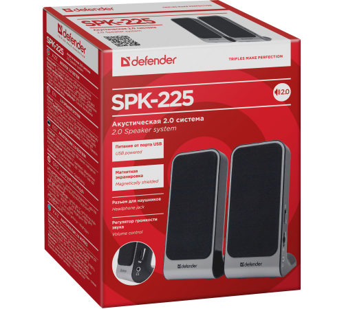 Акустическая система 2.0 Defender SPK-225, 4 Вт, питание от USB, черный