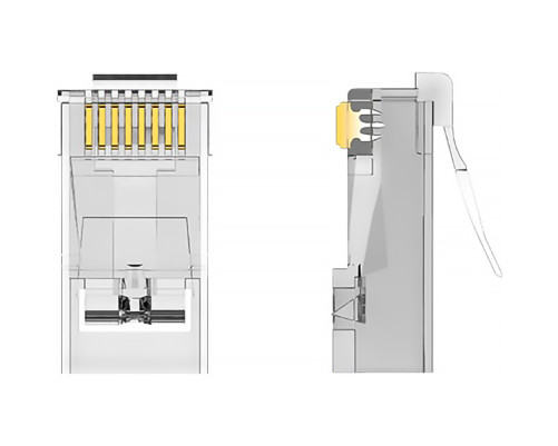 Коннектор Vention RJ45 (8p8c), UTP, cat. 6A, под витую пару (50шт.) Коннектор Vention RJ45 (8p8c), UTP, cat. 6A, под витую пару (50шт.)