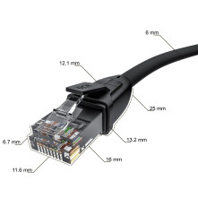 Патч-корд прямой 20.0m UTP кат.6, черный, 24 AWG, ethernet high speed, RJ45, T568B, GCR-52538