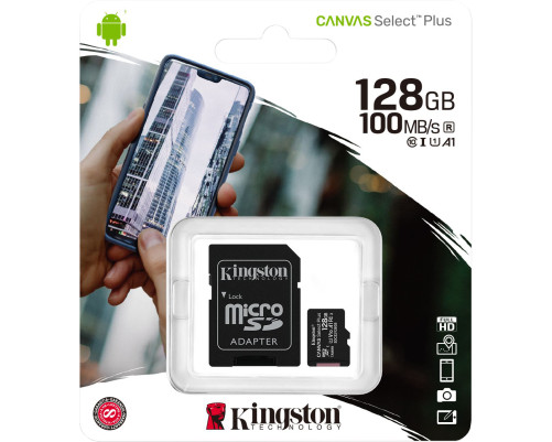 Карта памяти Kingston 128GB microSDXC Canvas Select Plus, Class 10, U1, V10 с адаптером Карта памяти Kingston 128GB microSDXC Canvas Select Plus, Class 10, U1, V10 с адаптером