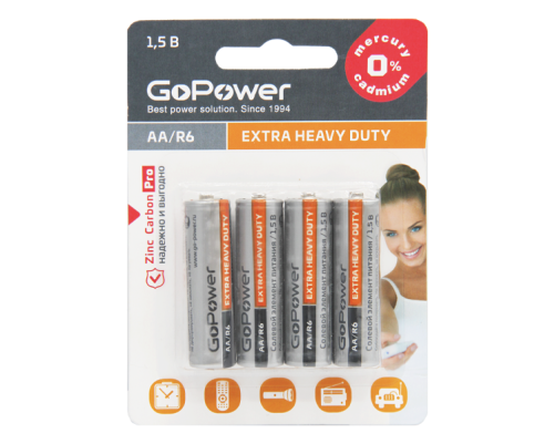 Элемент питания GoPower R03 AAA BL4 Heavy Duty 1.5V (4 шт.) Элемент питания GoPower R03 AAA BL4 Heavy Duty 1.5V (4 шт.)