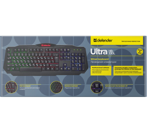 Клавиатура проводная игровая Defender Ultra HB-330L RU, подсветка, черный
