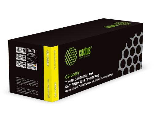 Картридж Cactus CS-C069Y 069 для Canon i-SENSYS MF752Cdw MF752/MF754Cdw MF754 желтый (1900 стр.) Картридж Cactus CS-C069Y 069 для Canon i-SENSYS MF752Cdw MF752/MF754Cdw MF754 желтый (1900 стр.)
