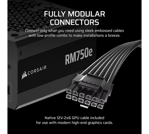 Блоки питания 750 Вт Corsair RM750e, черный