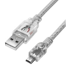Кабель PROF 1.5m USB 2.0, AM/mini 5P, прозрачный, 28/24 AWG, экран, армированный, морозостойкий, GCR-UM1M5P-BD2S-1.5m