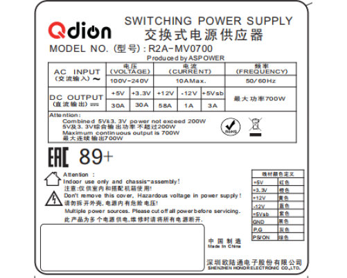 Блок питания серверный 700 Вт Qdion R2A-MV0700 Блок питания серверный 700 Вт Qdion R2A-MV0700