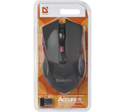 Мышь беспроводная Defender  Accura MM-275, 6 кнопок, 800-1600 dpi, черный/красный